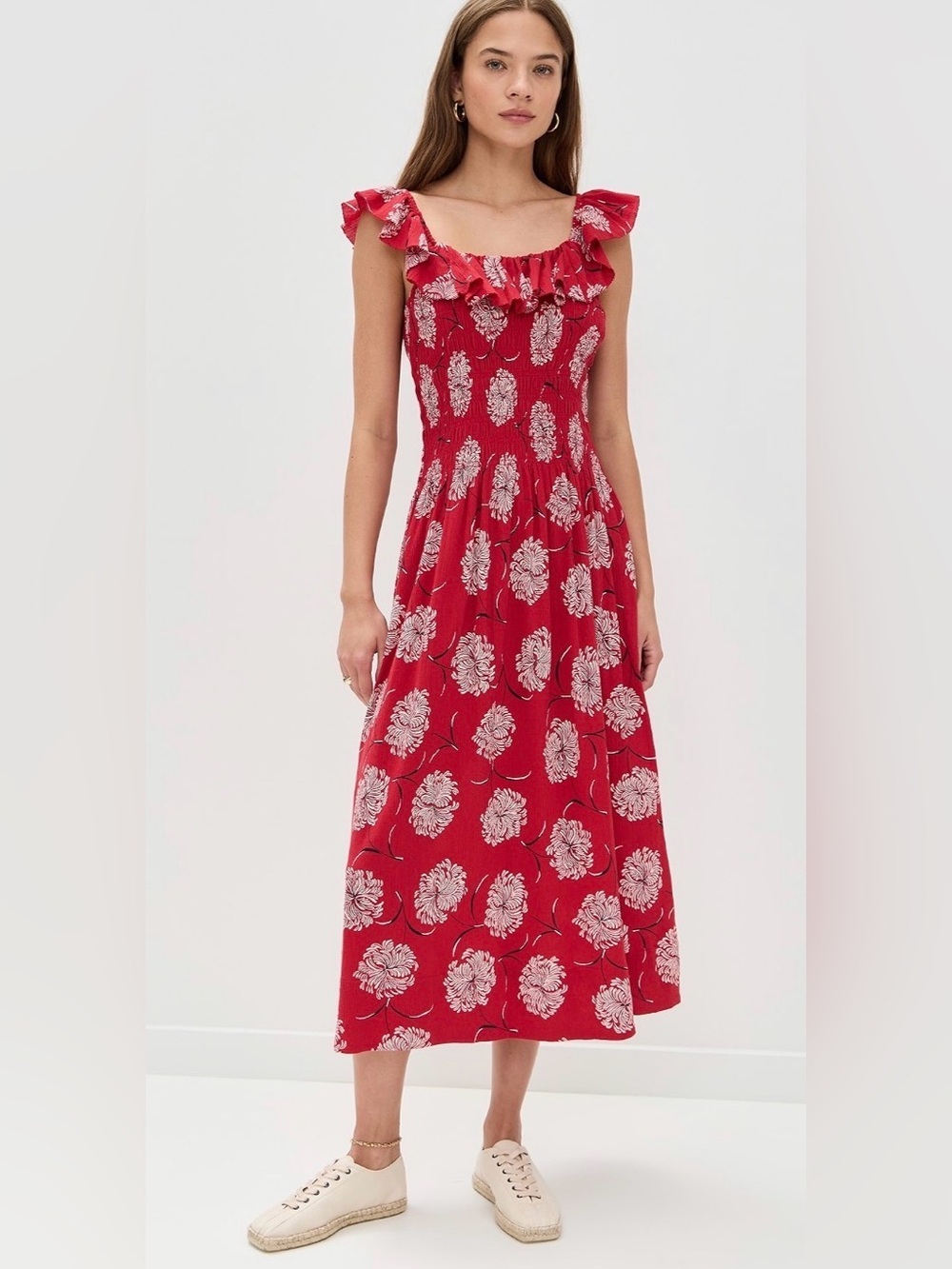THE GREAT. The Havana Dress Size XS Color: True Red Dancing Floral NWT